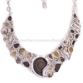 O mais recente Design Ammonite And Multi Gemstone 925 Sterling Silver Necklace